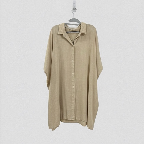 easel Dresses & Skirts - Easel Linen Blend Beige Button Down Shirt Dress